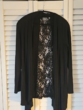 Strazzi Black Lace-Back Open Cardigan